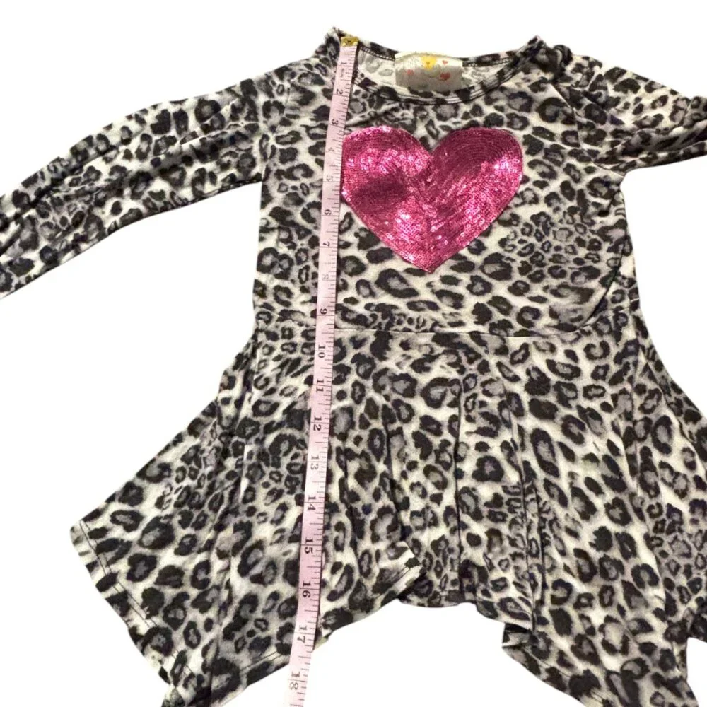 Jenna & Jesse girl's long sleeve‎ leopard print pink sequins heart shirt sz 5